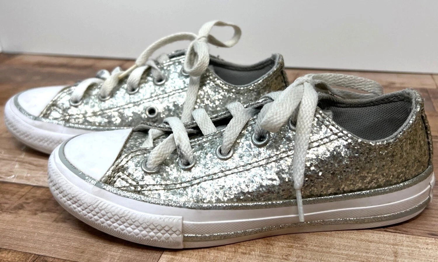 Sneakers Converse All Star Glitter Argento Lacci Tela Bambini Taglia 12