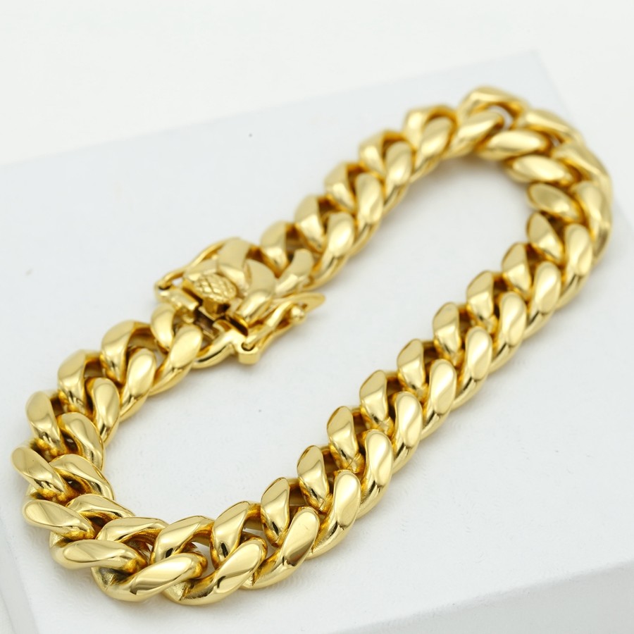 10mm 14K Gold Men's WONG Dragon Box Clasp Miami Cuban Curb Bracelet – ® EUROPE - Foto 3