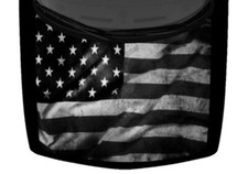 Waving Rustic American Flag Truck Hood Wrap Vinyl Car Graphic Decal Grayscale