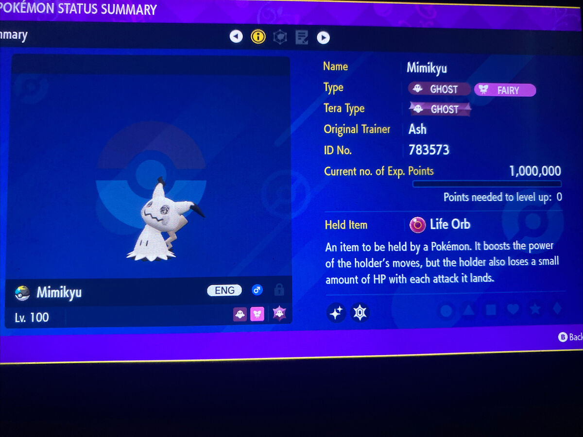 Pokemon Scarlet and Violet Marked Shiny Mimikyu 6IV-EV Trained