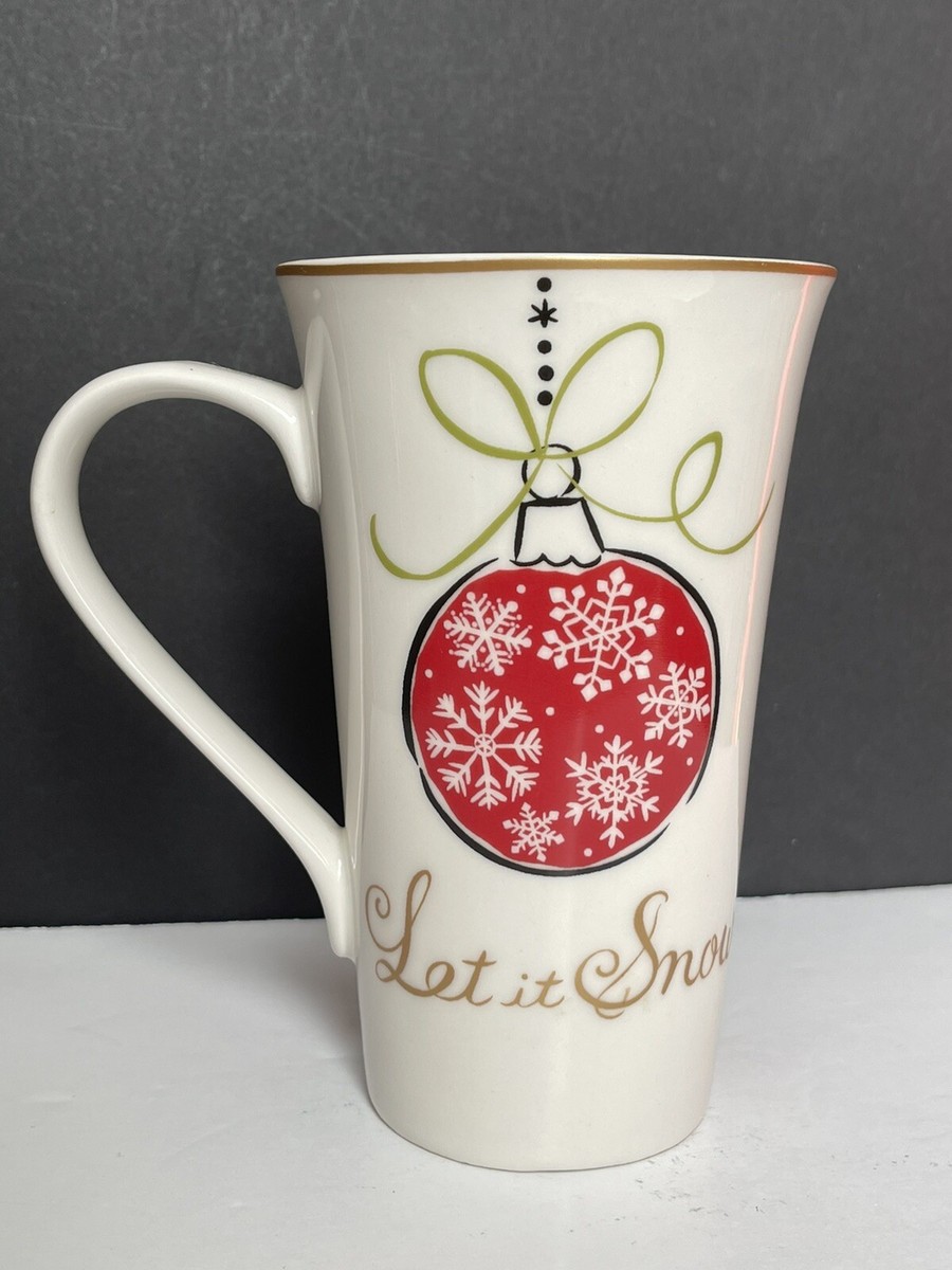 222 Fifth Natala Gold Rim Red Ornament Let it Snow Porcelain Tall