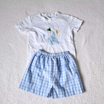 Kids Disney Outfit Size 6 Magic Kingdom Embroidered Shirt And Shorts Set Castle 