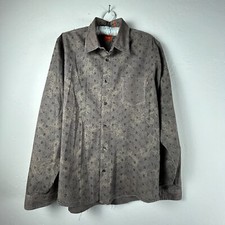 BOSS Hugo Boss Button Down Shirt Men Large Gray Floral Long Sleeve Preppy Casual