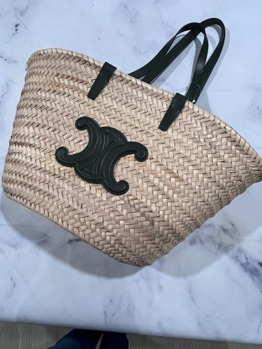 CELINE PANIER PALM LEAVES MEDIUM TOTE KHAKI
