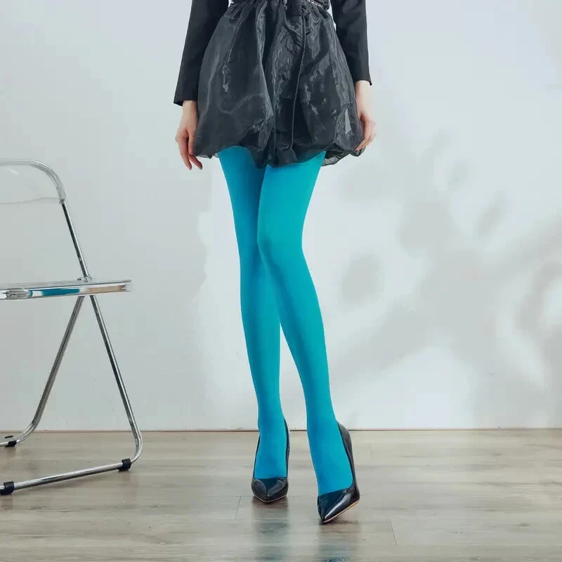 Medias opacas color caramelo para mujer, pantimedias cálidas y elegantes, naranja, púrpura, azul Foto 4 de 4