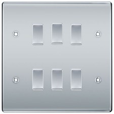 BG Polished Chrome 6 Gang 2 Way Custom Grid Light Switch with Back Box Included