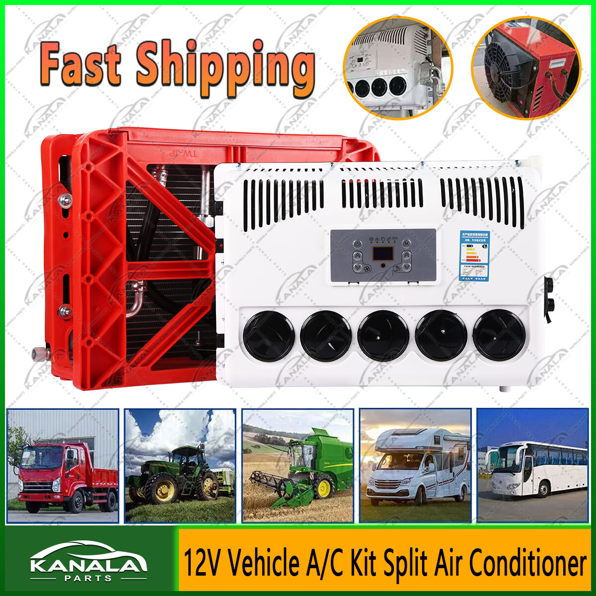 12V 12000 BTU Truck Cab Air Conditioner Split AC For Semi Trucks Bus RV Caravan