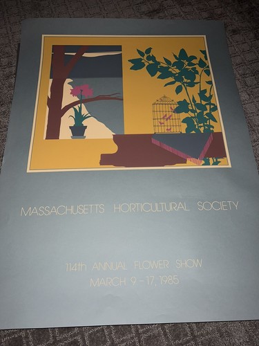Vintage Massachusetts Horticultural Soc Flower Show Art Print by Jan V. Roy 1985