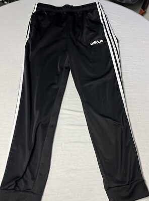 Adidas 3 Stripe Joggers Tricot Tapered Cuff Men's  Size Medium Pants Black