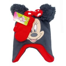 Disney Minnie Mouse Black Trapper Hat Mittens Set-Ages 3