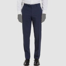  195 Hugo Boss Mens 34W 29L Blue Classic Fit Flat Front Casual Trousers Pants