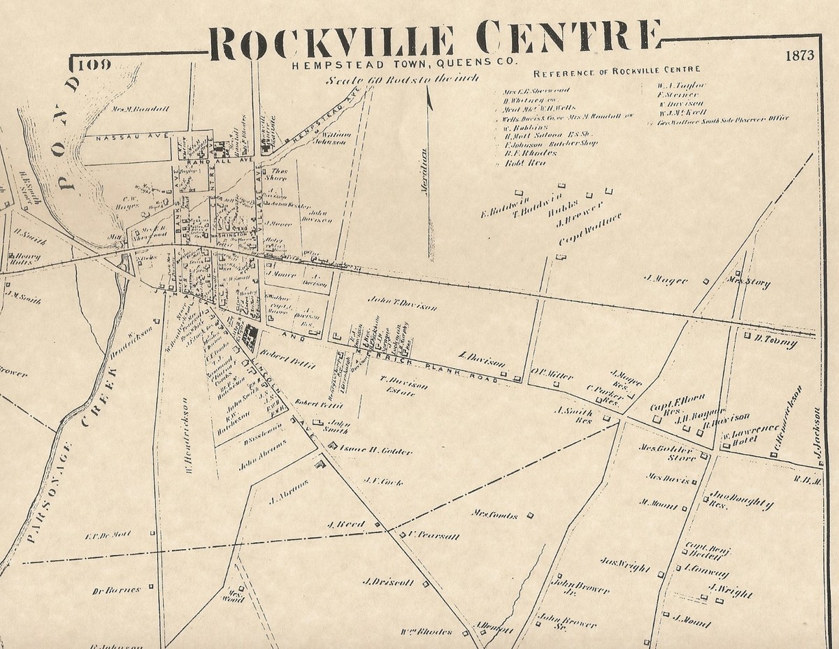 Rockville Centre Oceanside NY 1873 Map with Homeowners and