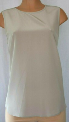 CAROLINE FREESE BEIGE/GREY SILK CREW NECK BACK SINGLE BUTTON TOP SIZE 48