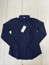 Royal Highness Navy Blue Long Sleeve Button Up Shirt Womens Size Large