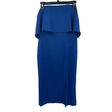 Donna Morgan dress strapless midi cocktail blue size 4 