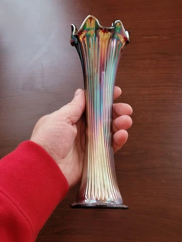 Super Red Fenton Carnival Glass Fine Rib Vase Standard Size