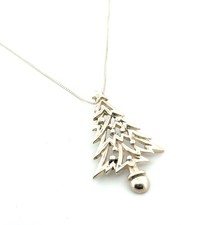 16  Christmas Tree Pendant 925 Sterling Silver Box Chain Necklace 6.6g