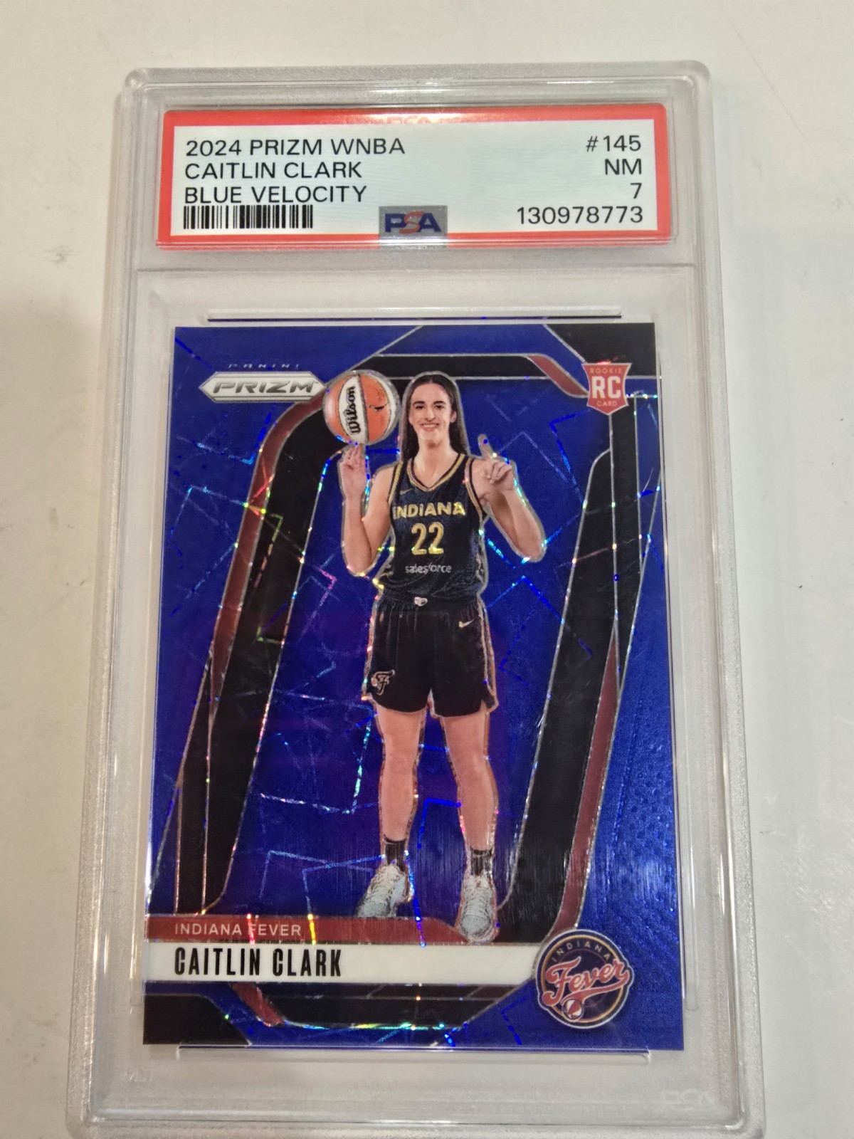 2024-25 Caitlin Clark Panini Prizm WNBA Blue Velocity Base RC Rookie #22