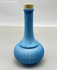 Vintage Blue Milk Glass Ribbed Melon Bottle Decanter Vanity Barber Style 9 Inch