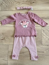 Baby Girls NEXT 0-3 Months Pink Checked Trouser Set Bears Headband GC
