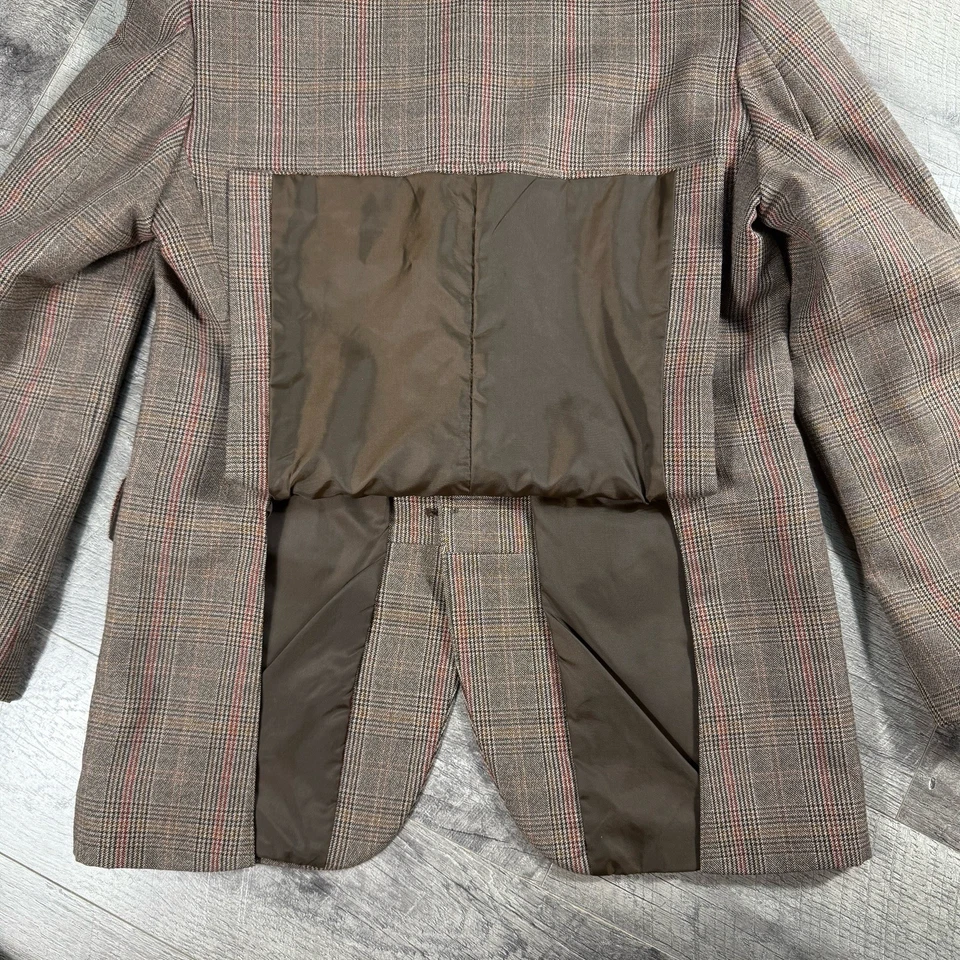VNTG 70s Wool Brown Glenn Plaid Made In England Wool Suit Flared Pants Size 42 - Image 4 of 4