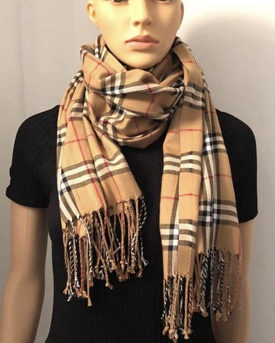 Schal schwarz beige rot kariert Baumwolle Wolle