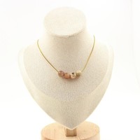 Halskette 4 Perlen Sonnenstein 8 Mm. Kette Stahl Golden Halskette Damen, Ho