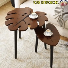 Monstera Leaf Nesting Coffee Tables Set Space Saving Lightweight Home Decor New