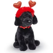 FAO Schwarz 12" Sparklers Toy Plush Black Lab with Removable Red Heart Boppers