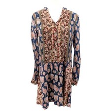 Tiny Boho Peasant Tunic Dress Mixed Print Long Sleeve Flowy