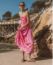 Label of Love Size S Midi Slip Dress Fish Print Red Pink Summer Vacation Coastal