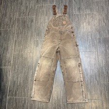 Carhartt Vintage Overalls Double Knee Quilted Legs Workwear 33X30 Brown USA Made