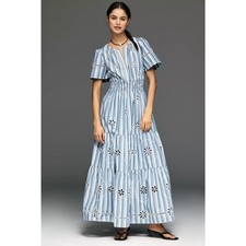 nwt by ANTHROPOLOGIE sz 1X The Somerset: Blue Stripe Embroidered Eyelet