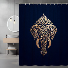 Elephant Mandala Shower Curtain Navy Gold Graphic