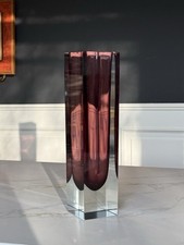 Mid Century Modern MANDRUZZATO Italian Murano Square Sommerso 12  VASE Art Glass