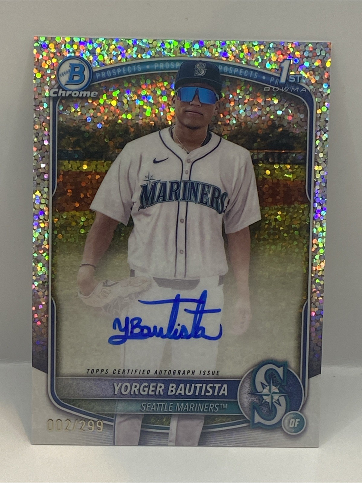 2025 Bowman Chrome 1st Speckle Refractor Yorger Bautista Rookie AUTO #002/299 RC