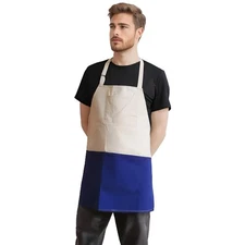 Two-Tone Unisex Chef Apron with 2 Pockets Professional Kitchen Bib Apron