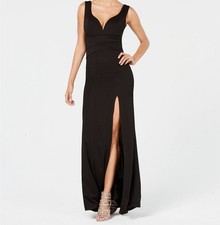 Emerald Sundae Women Juniors Black Sweetheart Neck Ruched Side Slit Dress Sz L
