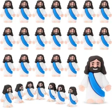 Bememo 25 Pcs Little Jesus Figures Original Design Mini Rubber Blue 
