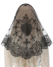 Mantilla Veils for Church Catholic, Triangle Black Seven Sorrows Sacred Heart...