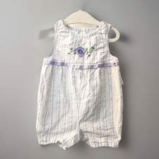 VTG Seersucker ROMPER Carter's 6-9m Pastel striped Embroidered Flower Adorable