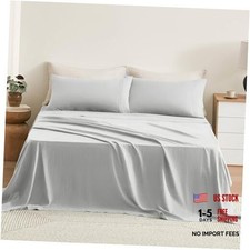Pure Linen Sheets Set, 100 French Natural Linen Flax Bedding Queen Light Grey