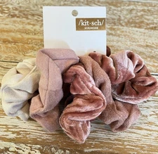 Kitsch 5 Piece Velvet Scrunchies Blush Pink White Gentle & Soft on Hair