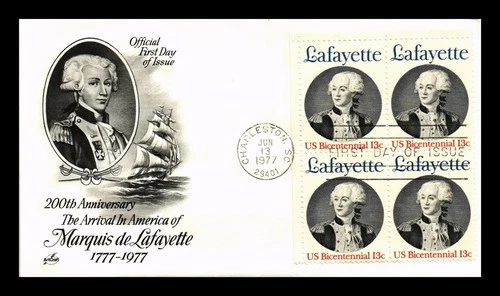 US COVER MARQUIS DE LAFAYETTE 200TH ANNIVERSARY FDC SCOTT 1716 BLOCK OF 4