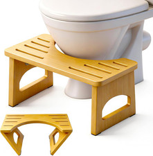 Foldable 7.5 Inch Toilet Stool, Bamboo Collapsible Squatting Potty for Adults