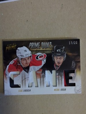 2014 PANINI ELIAS LINDHOLM/MICHAL JORDAN PRIME DUAL GAME WORN JERSEYS#D-EM 17/25