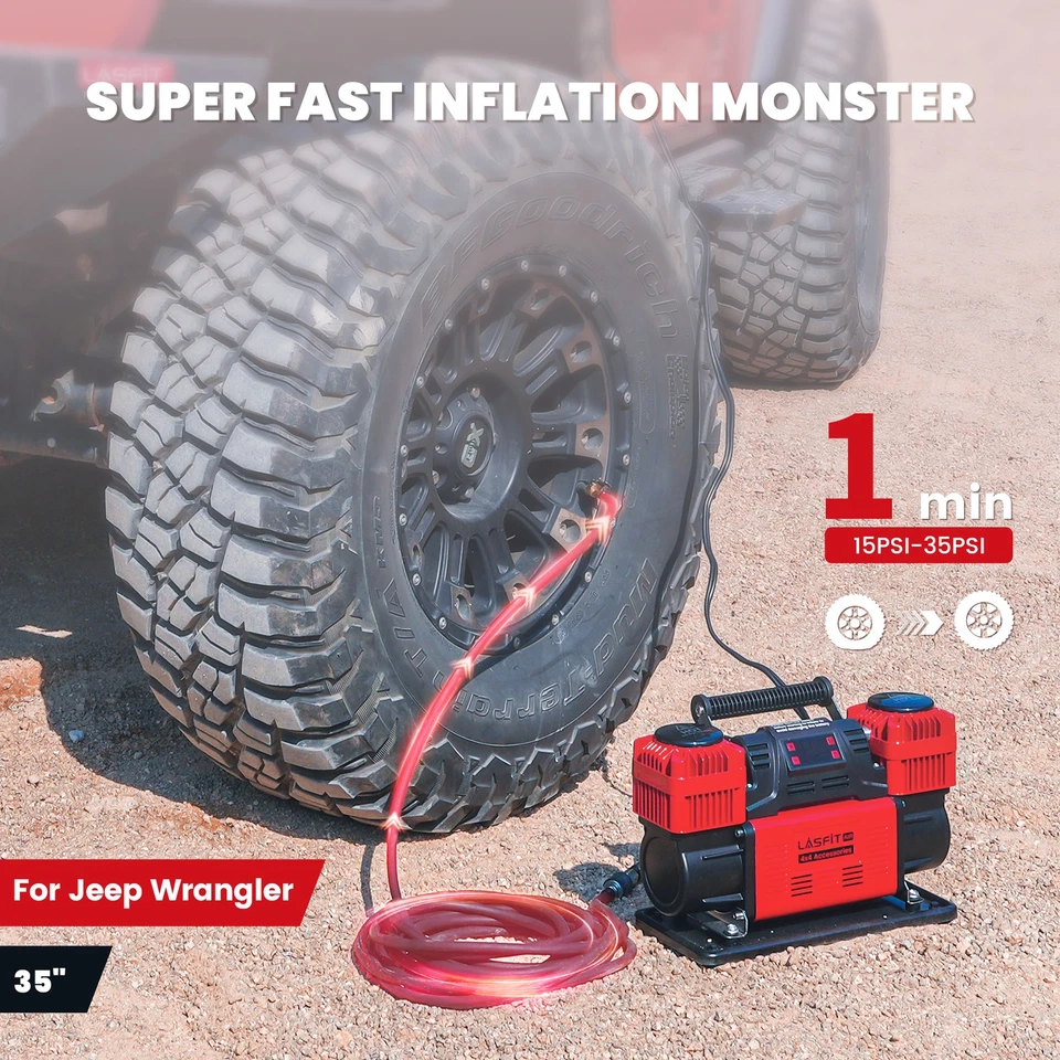 LASFIT Air Compressor 12V Tire Inflator W/Digital Pressure Gauge for Trucks, RVs - Imagem 4 de 4