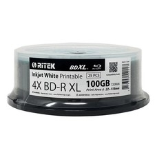 25 RITEK Blu-Ray BD-R XL BDXL 4X 100GB Triple Layers White Inkjet Printable Disc