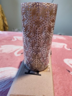 POTTERY BARN METALLIC SNOWFLAKE CANDLES SET OF TWO MEW