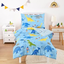 - Dinosaur Toddler Bedding Set for Boys, Dino Astronauts Rocket Space, 4 Piec...